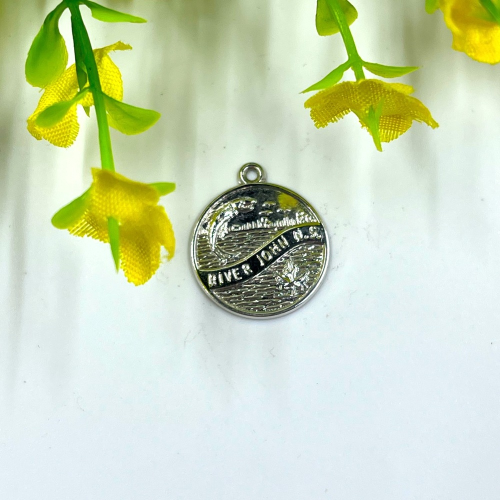 925 Sterling Silver River John Nova Scotia Vintage Pendant with Jumping Fish